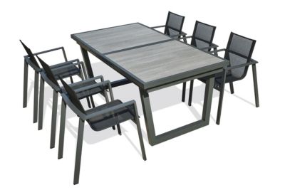 Ensemble repas de jardin 6 places avec plateau céramique VENISE - vue 4