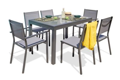 Ensemble table extensible et 4 chaises + 2 fauteuils de jardin Tolede aluminium gris anthracite DCB Garden