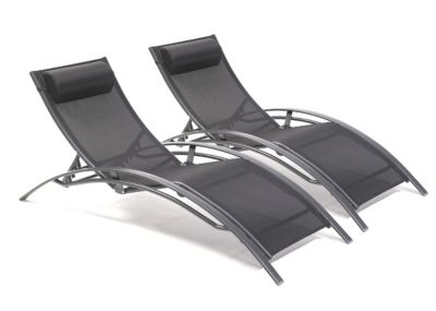 Lot de 2 bains de soleil en aluminium et toile plastifiéee - CL76