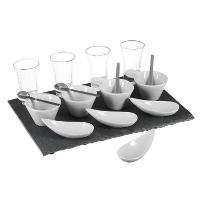 Secret De Gourmet Service de présentation apéritif en ardoise 17 pièces Gris, L. 32 x l. 22 x H. 9.8 cm