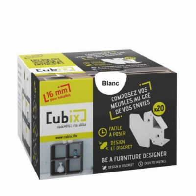 Lot de 20 supports de rangement Cubix pour tablettes de 1,6 cm, blanc
