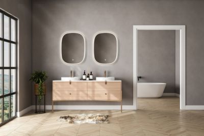 Miroir salle de bains éclairant à  LED cadre doré carré l.80 x H.80 x P.4 cm  anti-buée  MPGlass Céleste