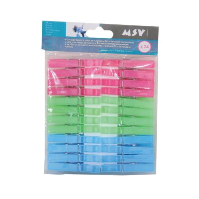 Lot de 24 pinces à linge MSV en plastique multicolore