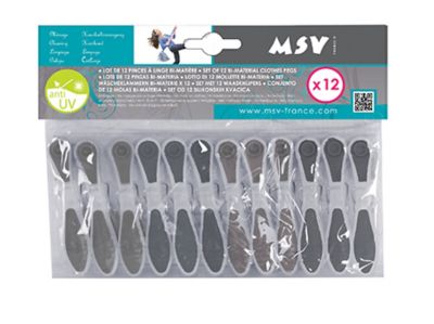 Lot de 12 pinces à linge bi-matière MSV gris