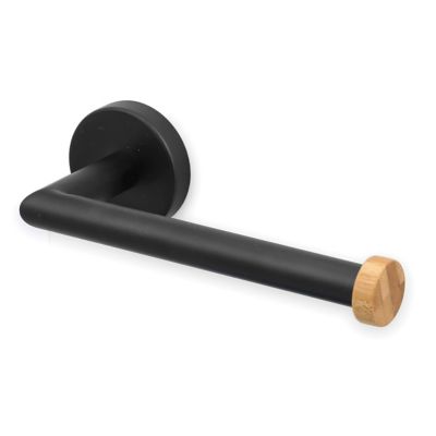 Dérouleur papier toilette Iana noir acier et bambou MSV