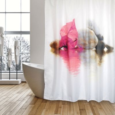MSV Rideau de douche L.180 x H.200 cm blanc et rose, motifs galets, en polyester Borneo - vue 2