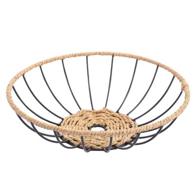 Corbeille à fruits ronde en métal noir et corde