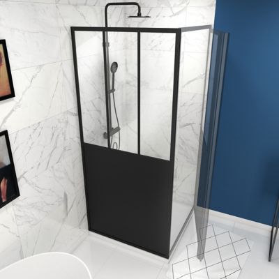 Paroi de douche fixe noir Galedo Fabrik transparent 80cm