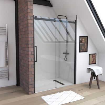 Porte de douche coulissante noir Galedo Rolling transparente 120cm