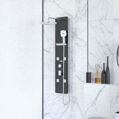 Colonne de douche hydromassante verre trempé noir et chromé Glass 2 Galedo
