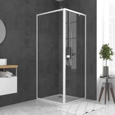 Porte de douche pivotante et paroi l.80 + 80 x H.185 cm profilés blancs  Galedo Spot