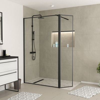 Paroi de douche à l'italienne et volet noir Galedo Dark Edge transparent 120+40cm
