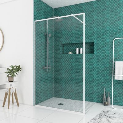 Paroi de douche à l'italienne H.200 x l.120 cm, ép. 6 mm, profilé blanc, Galedo Edge