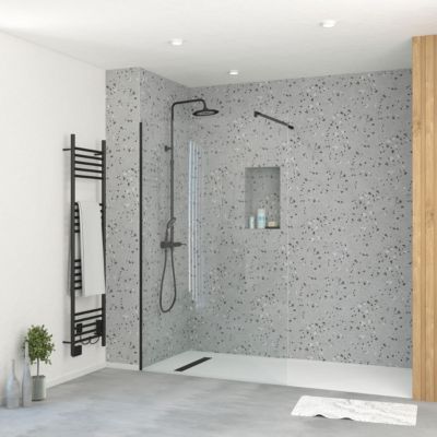 Paroi de douche à l'italienne H.195 x l.120 cm, ép. 5 mm, profilé noir, Galedo Essentiel