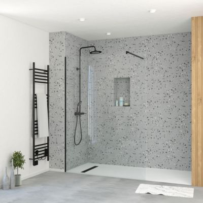 Paroi de douche à l'italienne H.195 x l.140 cm, ép. 5 mm, profilé noir, Galedo Essentiel