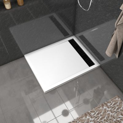 Receveur de douche L.100 x l.80 x H.4 cm  acrylique renforcé blanc effet pierre  avec grille d'évacuation blanche  Galedo Pure 2