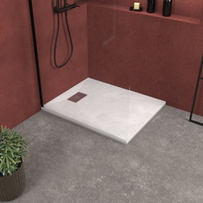 Receveur de douche Blanc Effet Pierre 80x100 cm et Grille décor Perforée en Inox