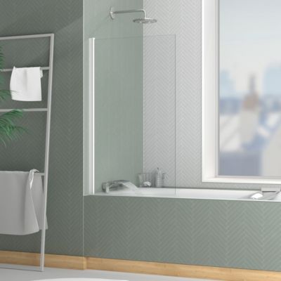 Pare-baignoire rabattable 120 x 70 cm, profilés alu blanc mat, Galedo Essentiel