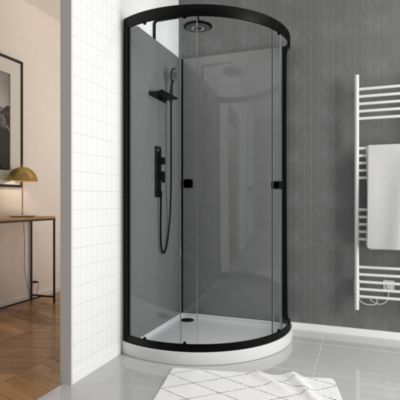 Cabine de douche quart de cercle avec mitigeur mécanique 90 x 90 cm, gris et blanc, Galedo Grey Touc
