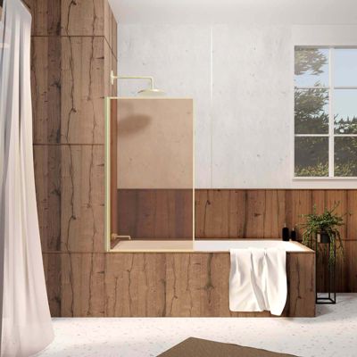 Pare-baignoire rabattable 130 x 75 cm  profilés alu doré brossé  porte-serviette/étagère  Galedo Golden Edge