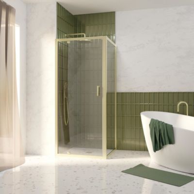 Porte de douche pivotante et paroi fixe l.80 x 80 x H.200 cm profilés doré brossé  Galedo Factory