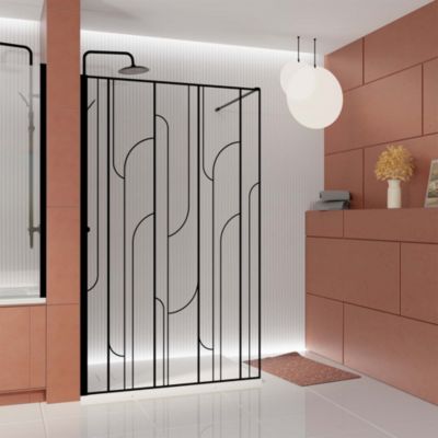 Paroi de douche à l'italienne l.120 x H.195 cm profilés noirs  Galedo Art Déco