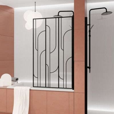 Pare baignoire pivotant l.75 x H.130 cm profilés noirs avec porte serviette et étagère  Galedo Edge