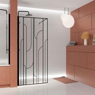 Paroi de douche à  l'italienne l.90 x H.195 cm profilés noirs  Galedo Art Déco