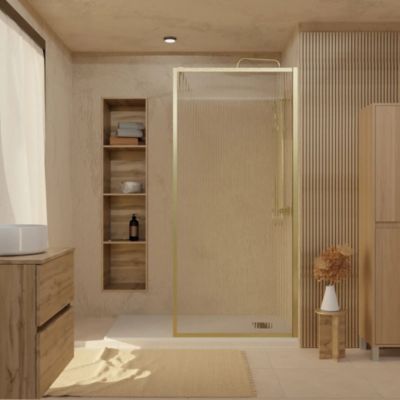 Paroi de douche à  l'italienne l.90 x H.200 cm verre ondulé et profilés doré brossé  Galedo Golden Edge