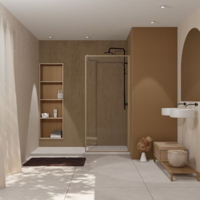 Paroi de douche à  l'italienne l.90 x H.200 cm profilés effet bois  Galedo Wood Edge