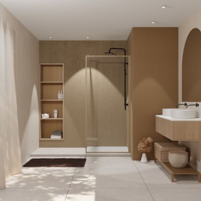 Paroi de douche à  l'italienne l.140 x H.200 cm profilés effet bois  Galedo Wood Edge