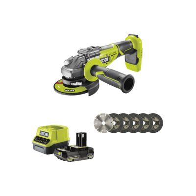 Pack RYOBI Meuleuse d'angle brushless R18AG7 0 18V One+ 1 batterie 2.0Ah 1 chargeur rapide RC18120 120 Kit 6 disque 125 mm - vue 7