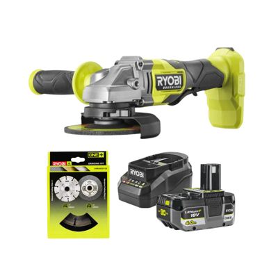 Meuleuse d'angle RYOBI 18V One+ Brushless RAG18BL 125mm Batterie 4 0Ah et chargeur Lot de 6 disques - vue 2