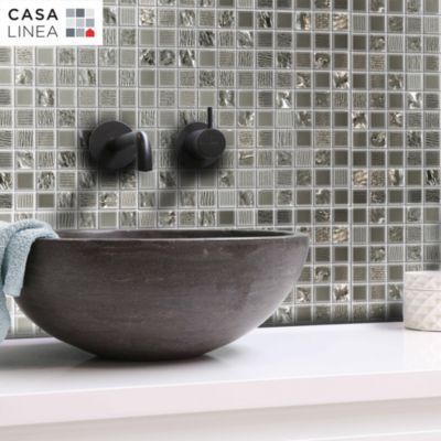 Mosaïque murale Glossy gris/argent 30 x 30 cm