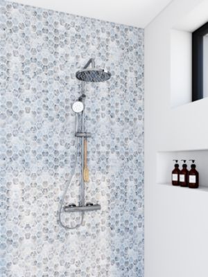 Mosaïque 30 x 30 cm Hexa Travertin gris