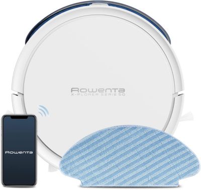Robot aspirateur laveur blanc multi-surfaces