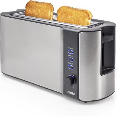 Grille-pain Inox Noir 1000W Longue Fente