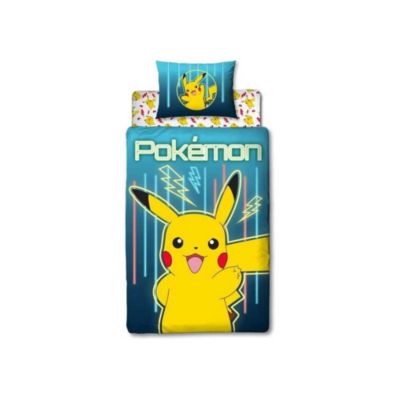 Parure de lit enfant Pokemon Pikachu 140 x 200 cm avec coussin et masque