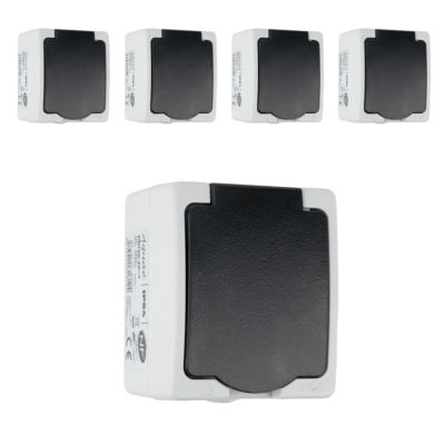 Prise extérieure étanche ZENITECH Lot de 5 2P+T IP54 Sécurité enfants Puissance
