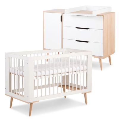 Ensemble Commode à Langer Et Lit Bébé Style Scandinave 120x60 Blanc