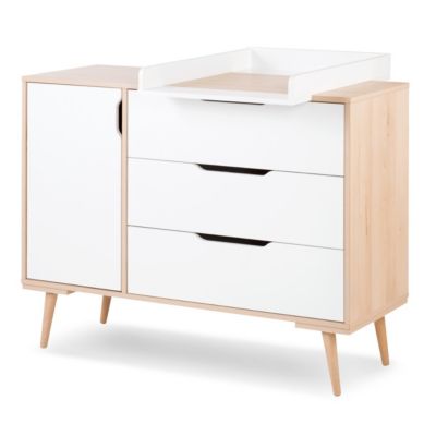 Commode à Langer Scandinave 3 Tiroirs, Porte Et étagères Blanc / Bois