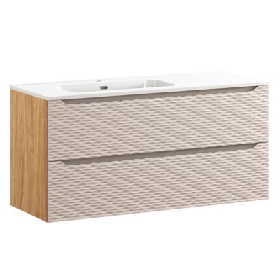 Meuble simple vasque encastree gauche 120cm 2 tiroirs Elora Beige et bois