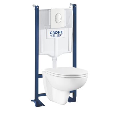 Grohe Pack WC suspendu sans bride Bau Ceramic + abattant + plaque + bâti Grohe