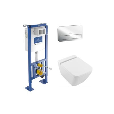 Pack WC suspendu sans bride VILLEROY ET BOCH Finion + abattant + plaque chromée + bâti