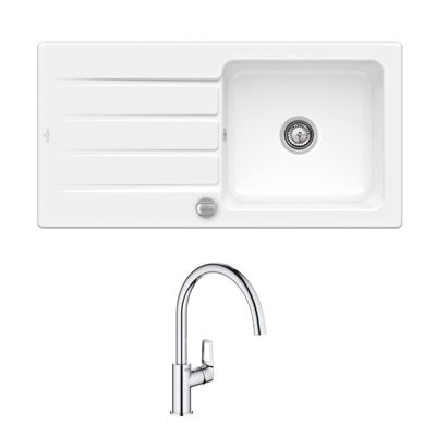 Evier 1 bac 100 x 51 cm VILLEROY ET BOCH Architectura 60 + Robinet cuisine GROHE Bauloop - vue 2