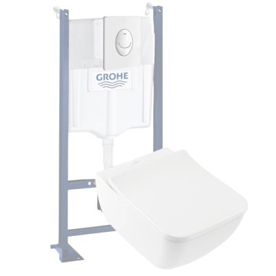 Pack WC suspendu sans bride VILLEROY ET BOCH Venticello + abattant + plaque + bâti Grohe