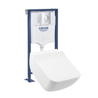 Pack WC suspendu sans bride VILLEROY ET BOCH Venticello + abattant + plaque chromée + bâti Grohe
