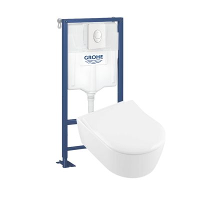 Pack WC suspendu sans bride VILLEROY ET BOCH Avento + abattant + plaque + bâti