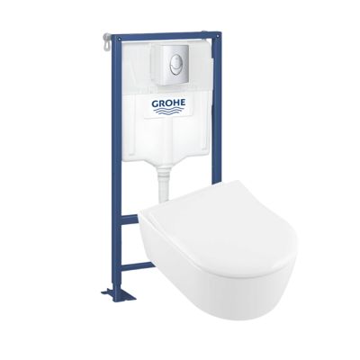 Pack WC suspendu sans bride VILLEROY ET BOCH Avento + abattant + plaque chromée + bâti Grohe