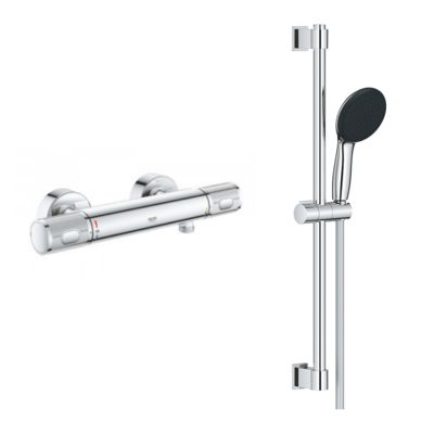 Mitigeur douche thermostatique mural Precision Feel + Ensemble de douche 2 jets avec barre Vitalio Start 100 GROHE Chrome